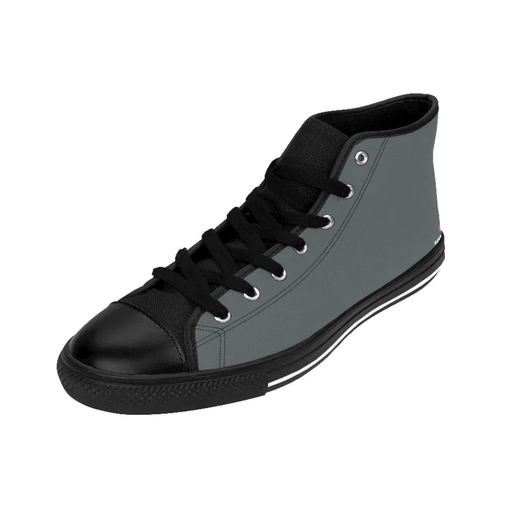 Dark Grey Men's High Tops, Best Solid Grey Color Men's Classic Sneakers Running Fashion Canvas Shoes