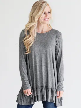 Dark Heather Gray DLMN Double Ruffle Tunic