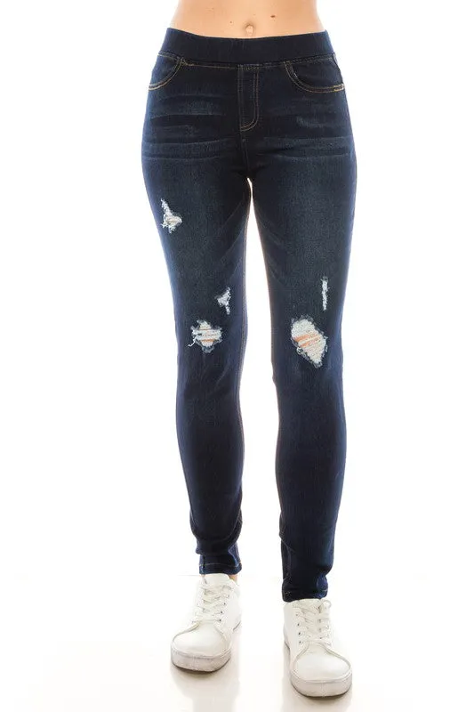 Dark Medium Distressed Denim Jeggings