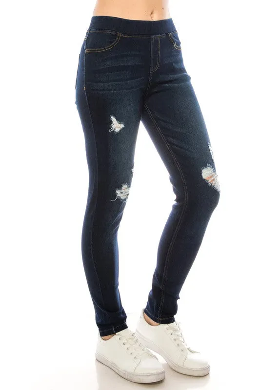 Dark Medium Distressed Denim Jeggings