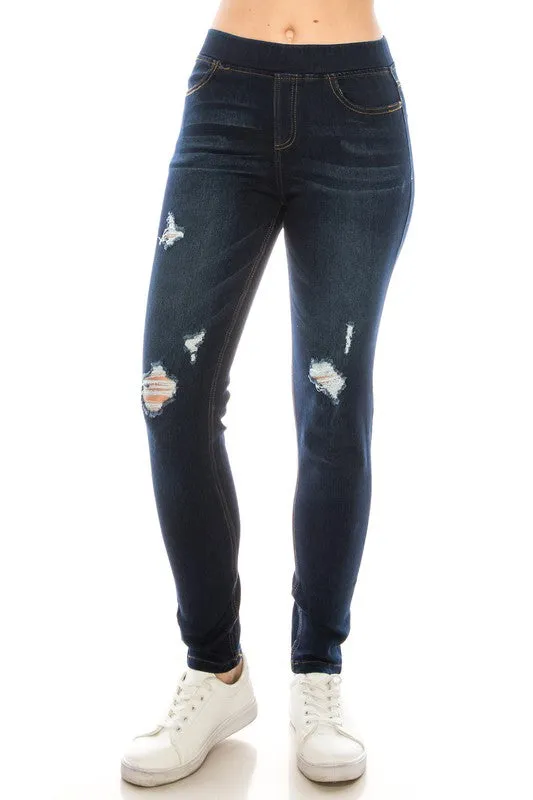 Dark Medium Distressed Denim Jeggings