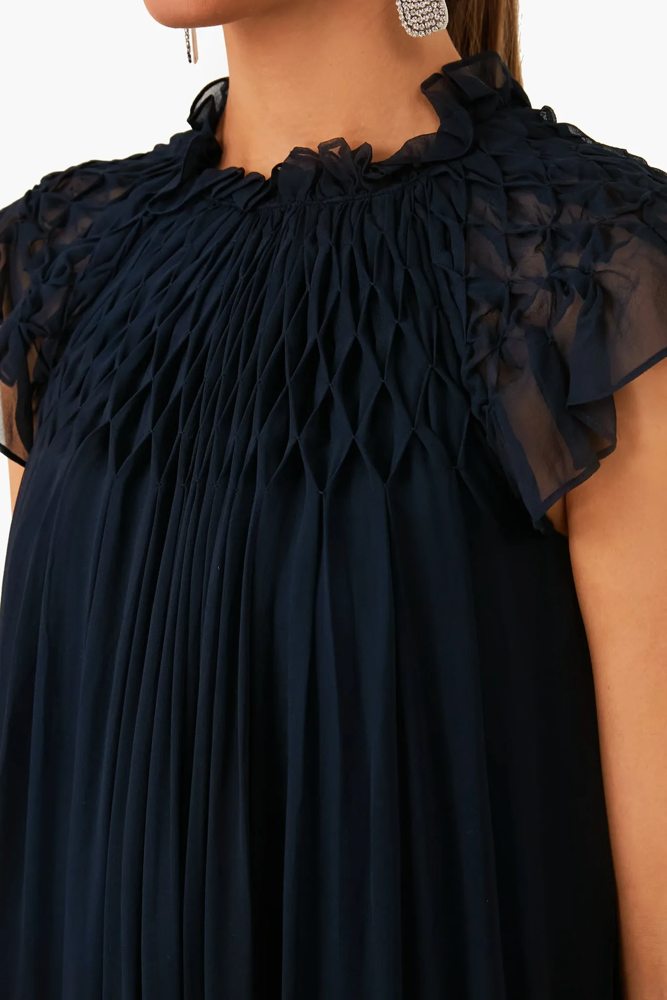 Dark Navy Smocked Chiffon Dress