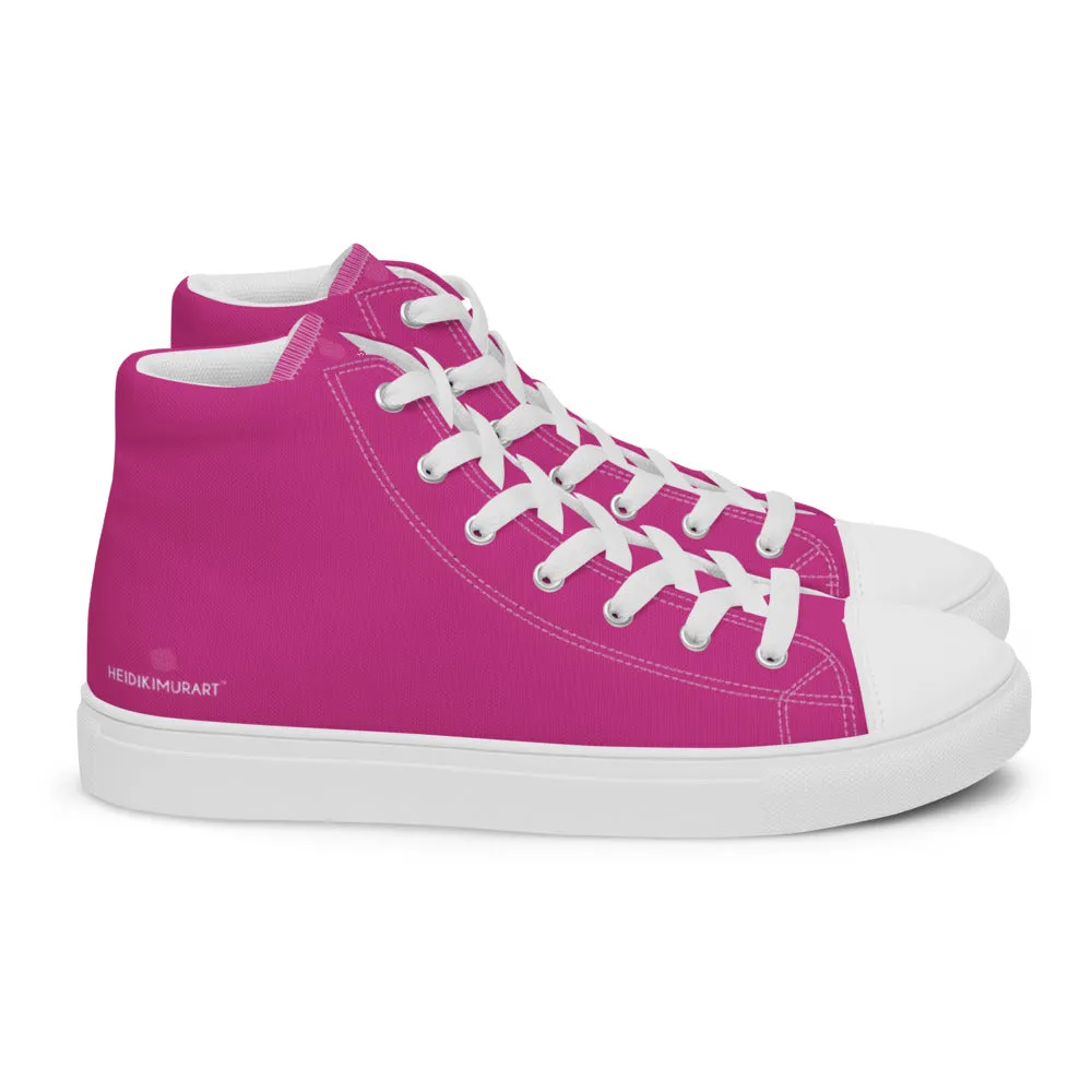 Dark Pink Men's High Tops, Solid Hot Pink Color Men’s High Top Canvas Sneaker Shoes (US Size: 5-13)