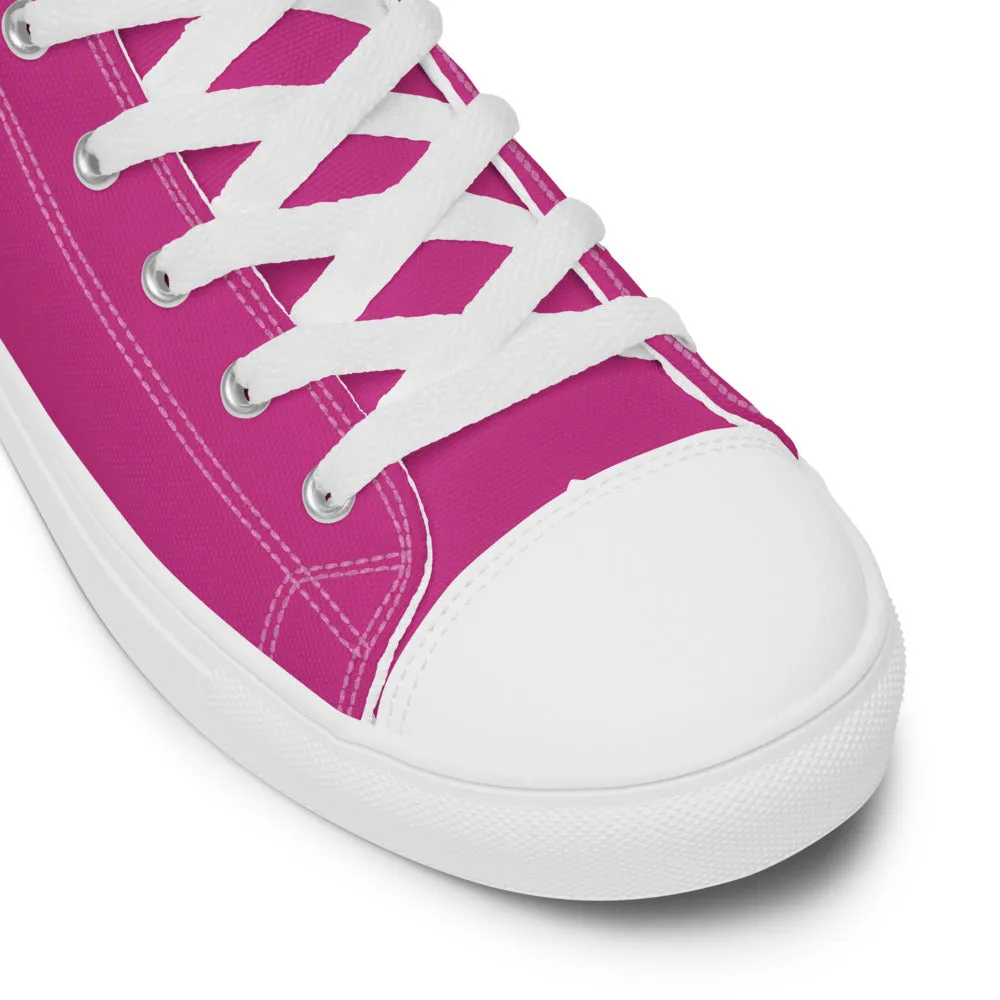 Dark Pink Men's High Tops, Solid Hot Pink Color Men’s High Top Canvas Sneaker Shoes (US Size: 5-13)