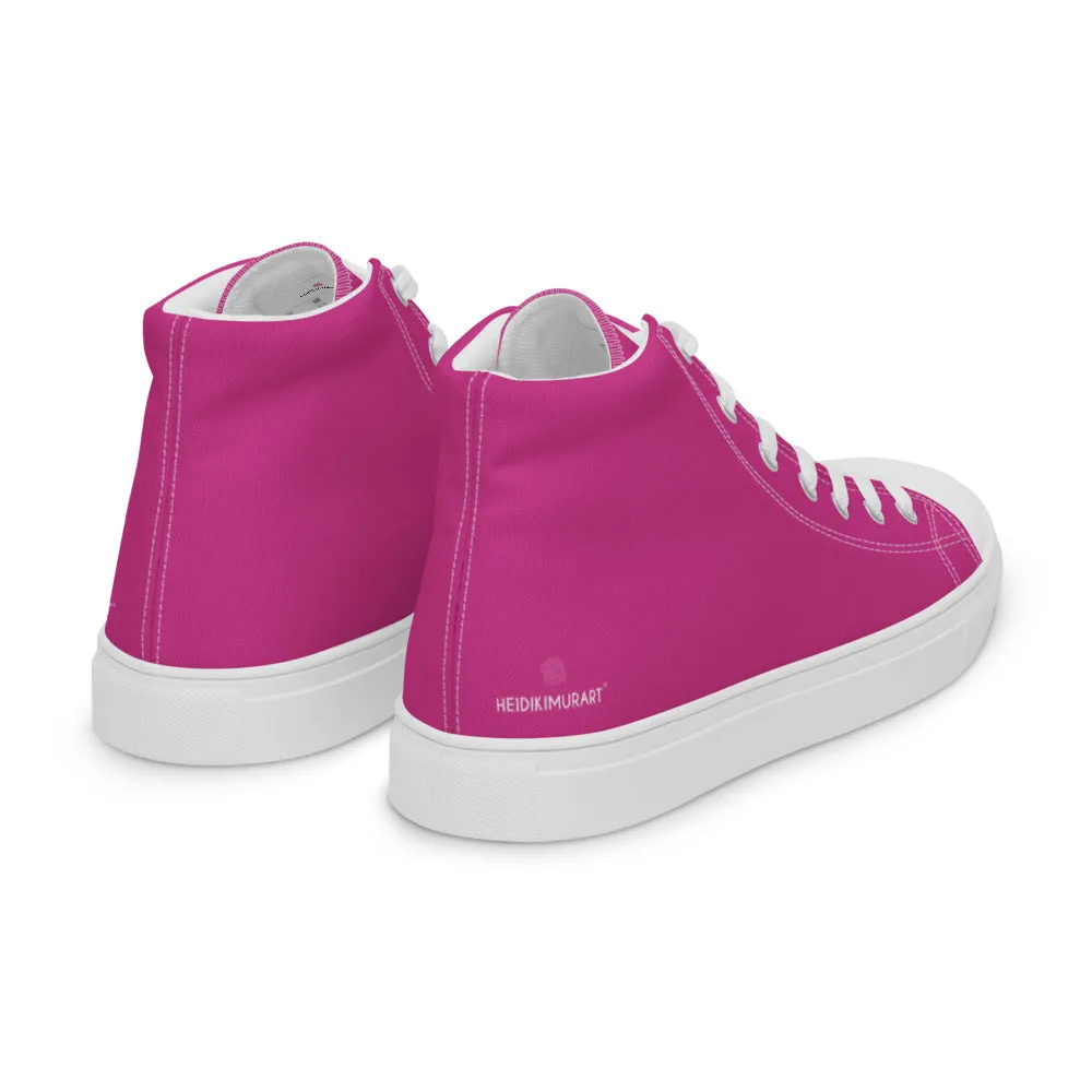 Dark Pink Men's High Tops, Solid Hot Pink Color Men’s High Top Canvas Sneaker Shoes (US Size: 5-13)