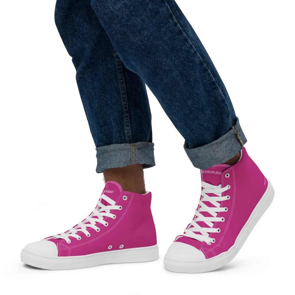 Dark Pink Men's High Tops, Solid Hot Pink Color Men’s High Top Canvas Sneaker Shoes (US Size: 5-13)