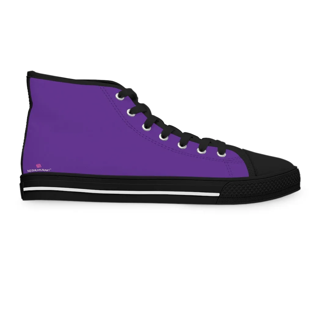 Dark Purple Ladies' High Tops, Solid Purple Color Best Women's High Top Sneakers Canvas Tennis Shoes