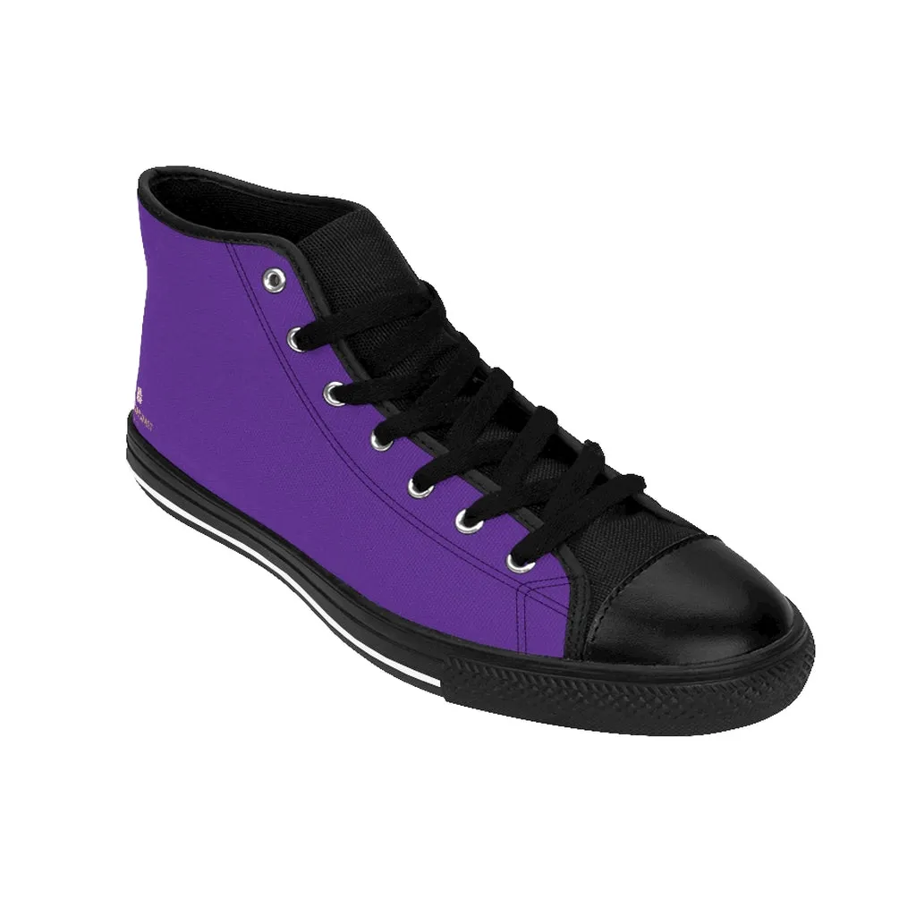 Dark Purple Men's High-top Sneakers, Solid Color Minimalist Designer Tennis Running Shoes