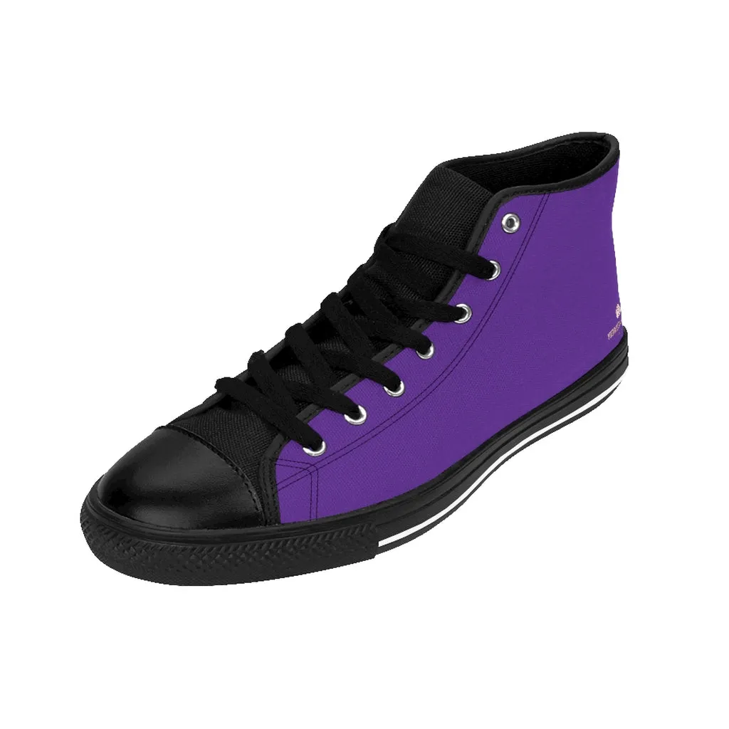 Dark Purple Men's High-top Sneakers, Solid Color Minimalist Designer Tennis Running Shoes