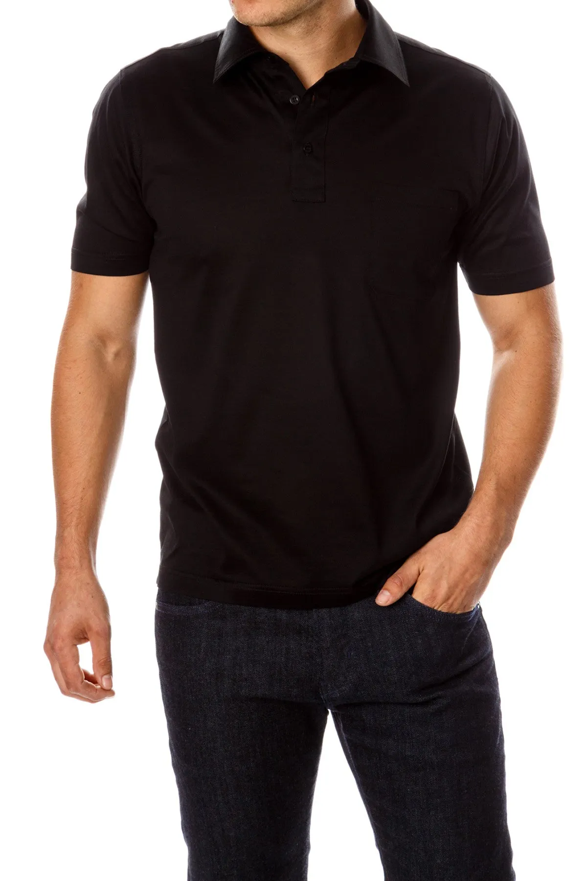 David August Mercerized Cotton Polo Black