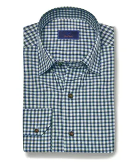 David Donahue Blue & Green Brushed Micro Check Shirt