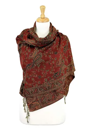 DB023-16 Dark Red Paisley Print Pashmina Scarf