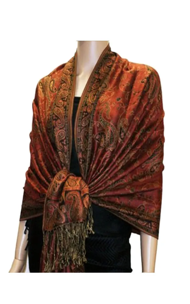 DB023-16 Dark Red Paisley Print Pashmina Scarf