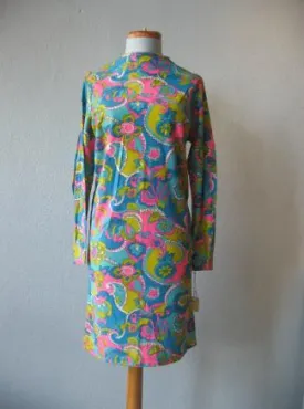 Deadstock Vintage Mini Dress 60s Mod Psychedelic Print Jersey Medium VFG