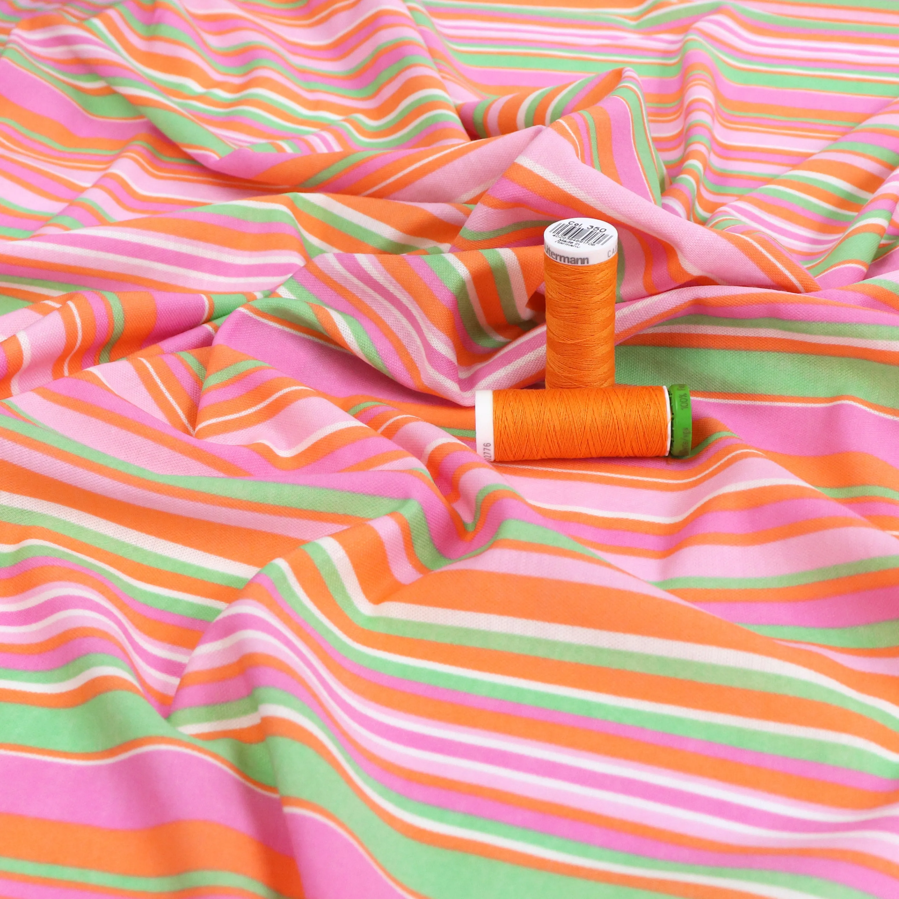 Deadstock Viscose Blend Pique - Stripes - Pink   Orange - SALE