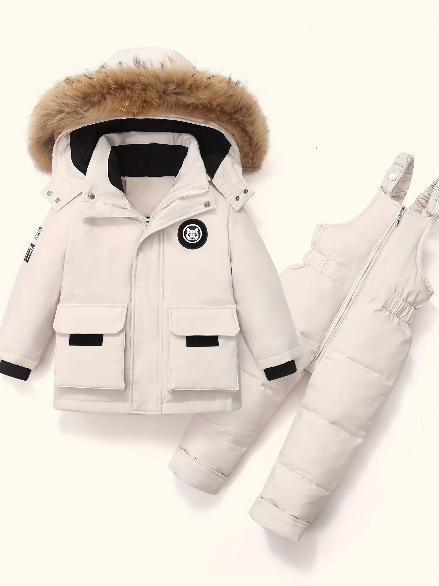 DEAR RABBIT Kids' Cozy Down Jacket & Jumpsuit Set -, Thickened Winter Wear for Boys & Girls 1-5 Years, Hooded with Pockets