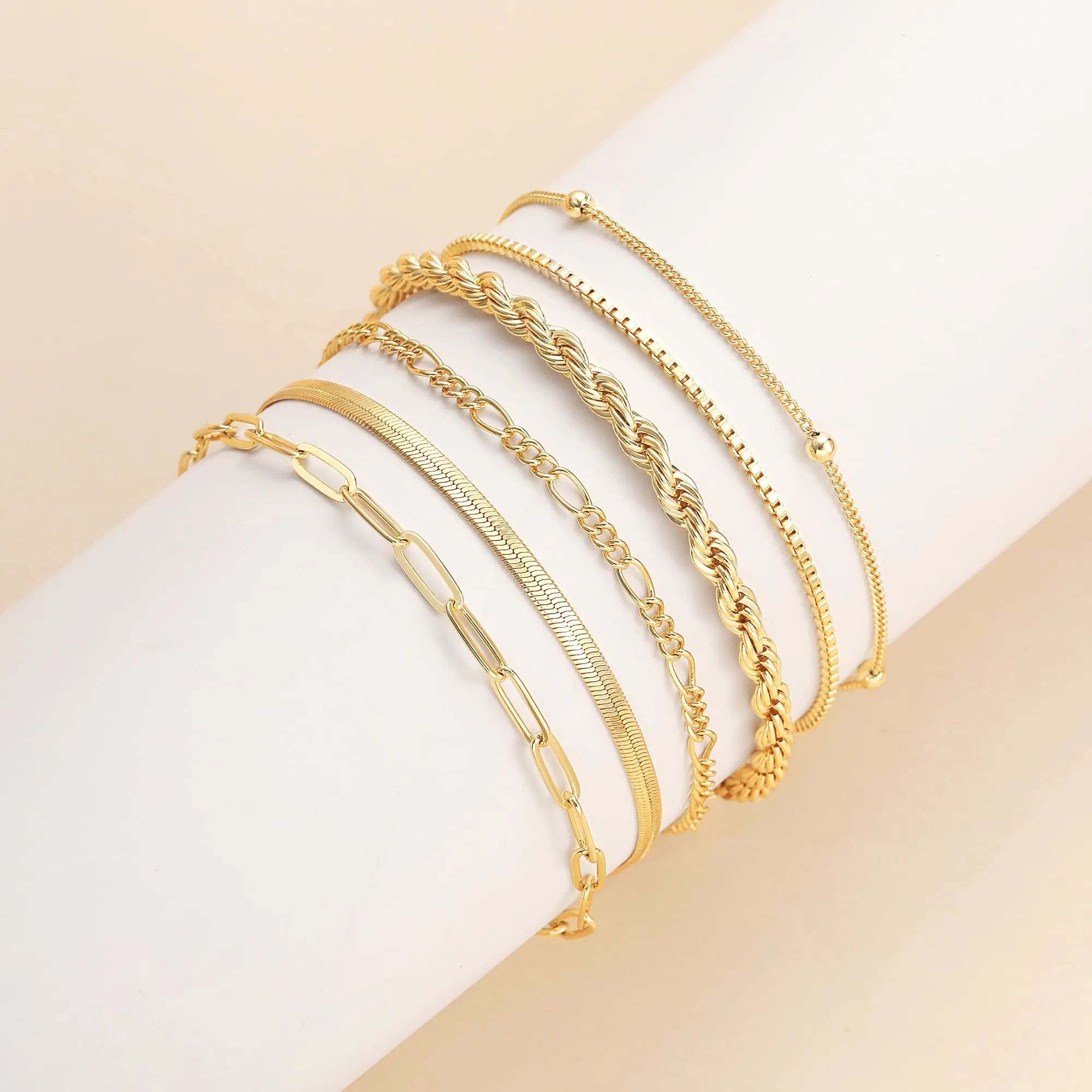 DEARMAY Gold Bracelets for Women 14K Real Gold Plated Jewelry Sets Stack Trendy Dainty Stackable Paperclip Rope Snake Box Figaro Chain Bracelets Pack Costume Fashion Filled Gifts for Womens