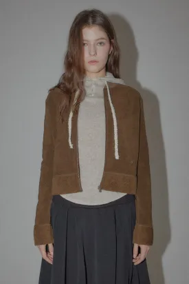 [DEARSTALKER] FW 24 MERCURY SUEDE ZIP-UP CROP JACKET - KHAKI