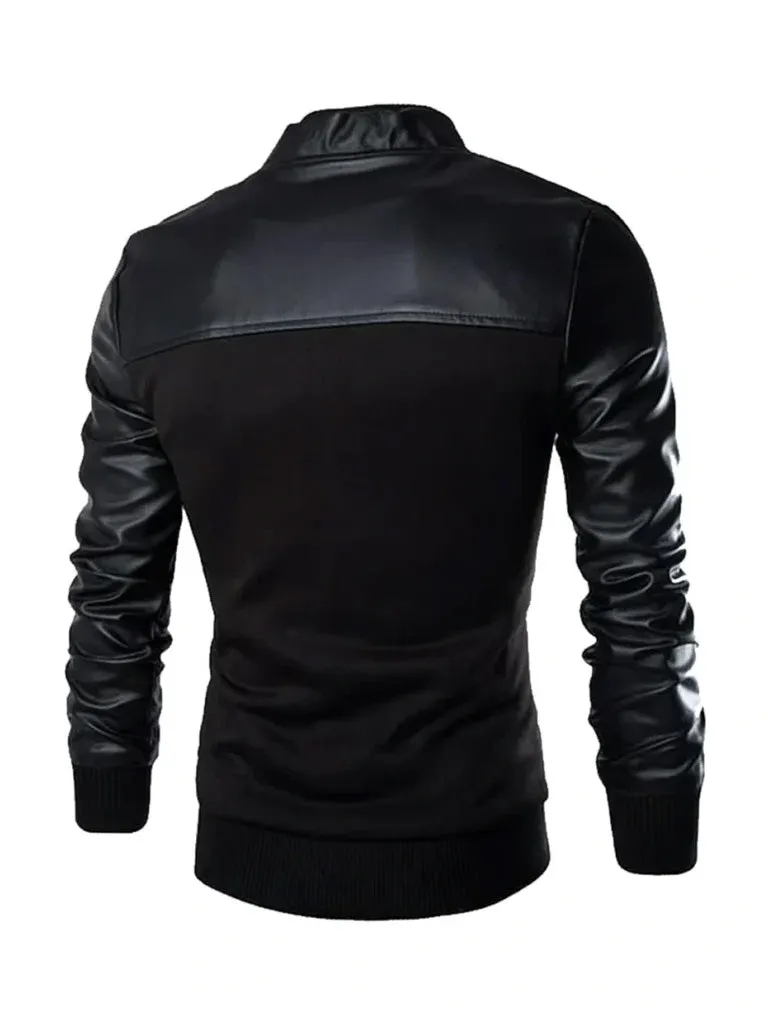 Decent Rib Knitted Collar Black Bomber Jacket