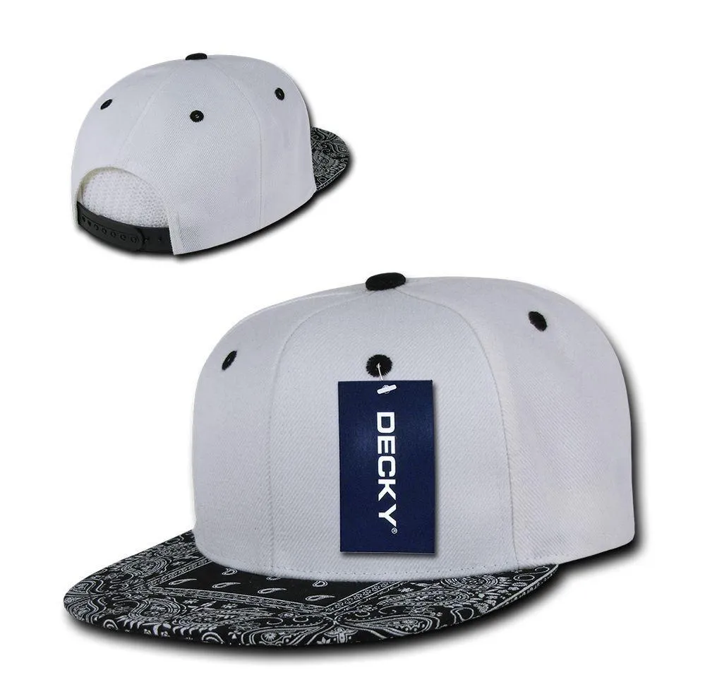 Decky Trendy Paisley Bandana Snapback Two Tone 6 Panel Flat Bill Hats Caps