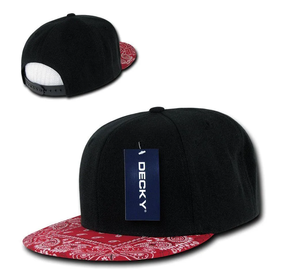 Decky Trendy Paisley Bandana Snapback Two Tone 6 Panel Flat Bill Hats Caps