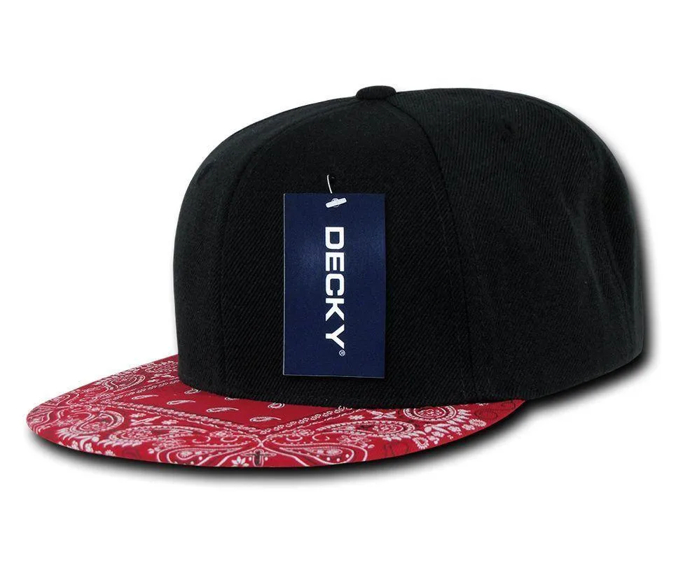 Decky Trendy Paisley Bandana Snapback Two Tone 6 Panel Flat Bill Hats Caps