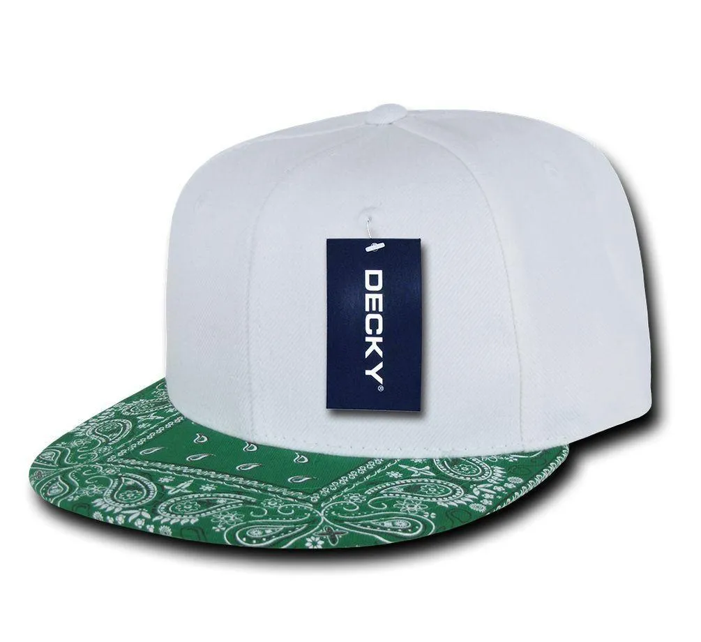 Decky Trendy Paisley Bandana Snapback Two Tone 6 Panel Flat Bill Hats Caps