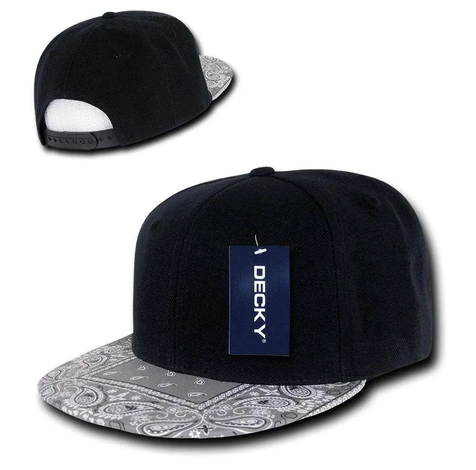 Decky Trendy Paisley Bandana Snapback Two Tone 6 Panel Flat Bill Hats Caps