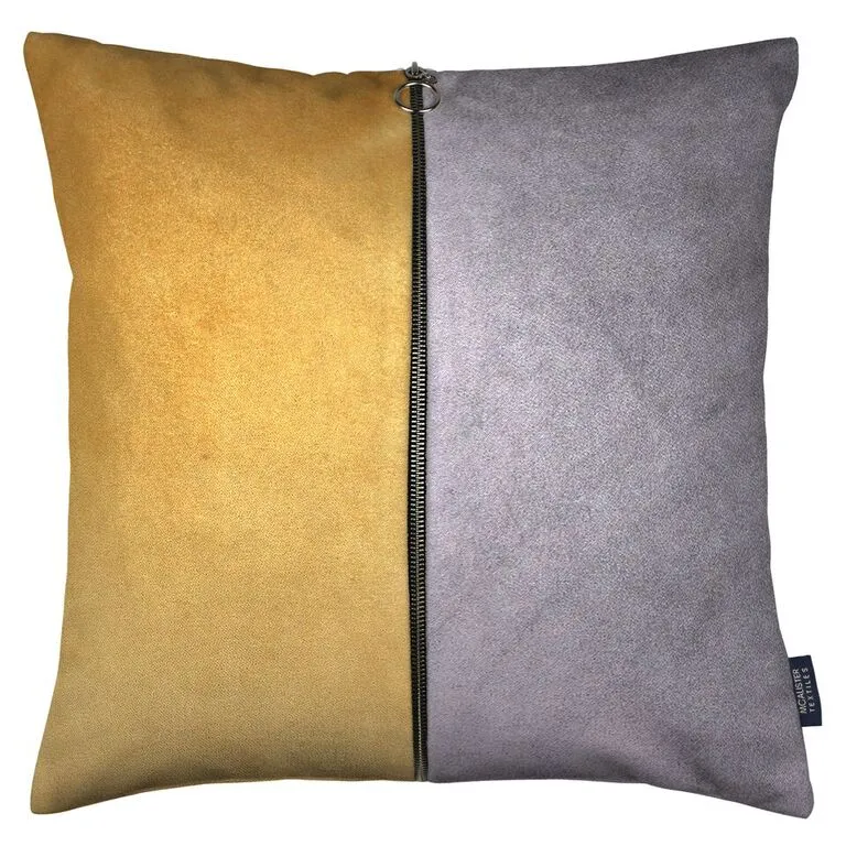 Decorative Zip Yellow   Grey Velvet Cushion