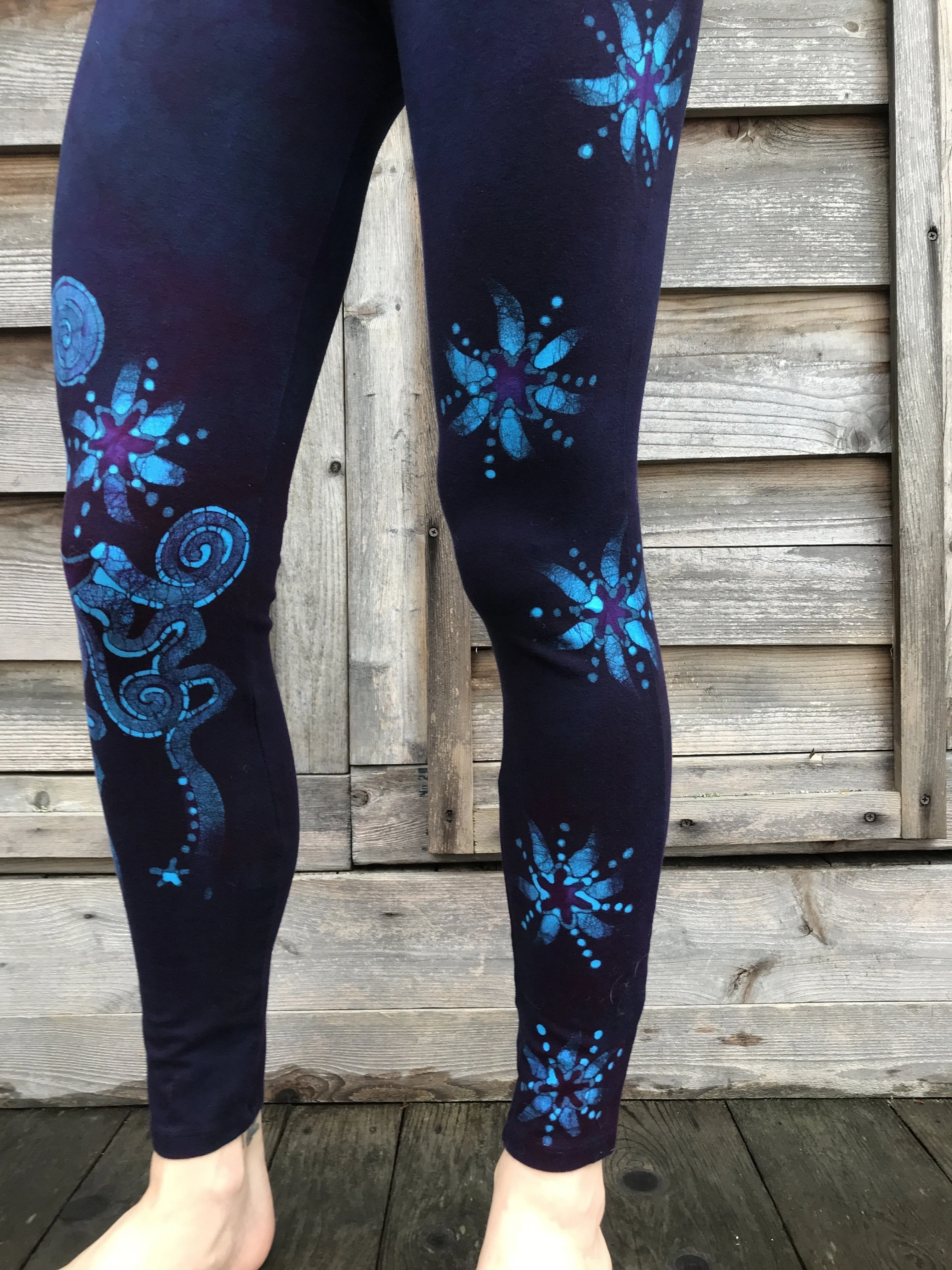 Deep Purple and Turquoise Moon & Star Batik Leggings - Size XS