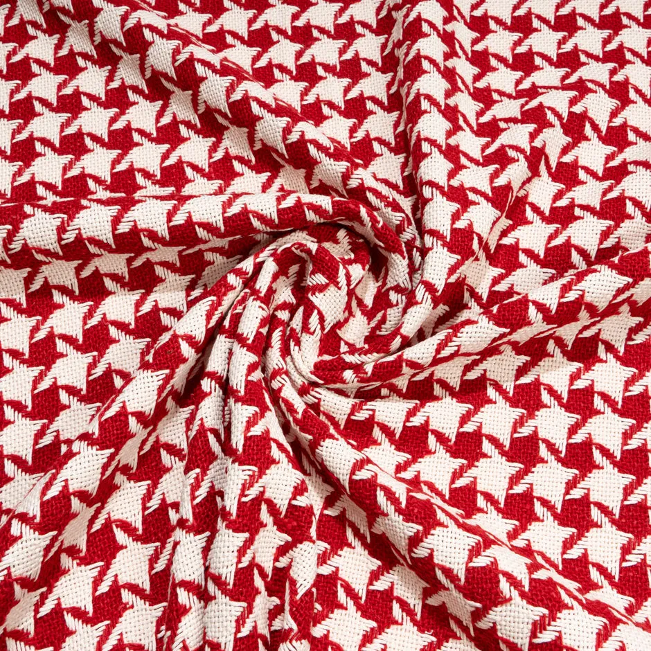 Deep Red & Cream Houndstooth Wool/Cotton Blend Bouclé