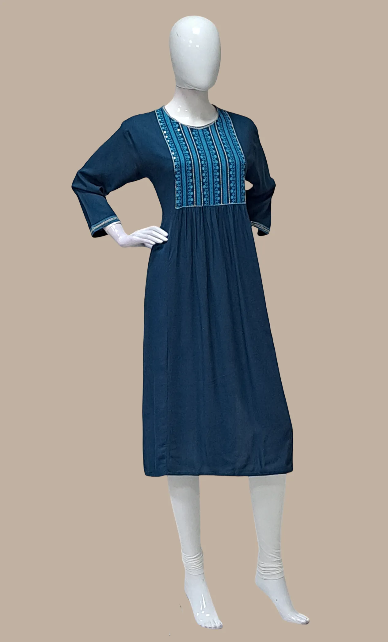 Deep Teal Embroidered Kurti Top