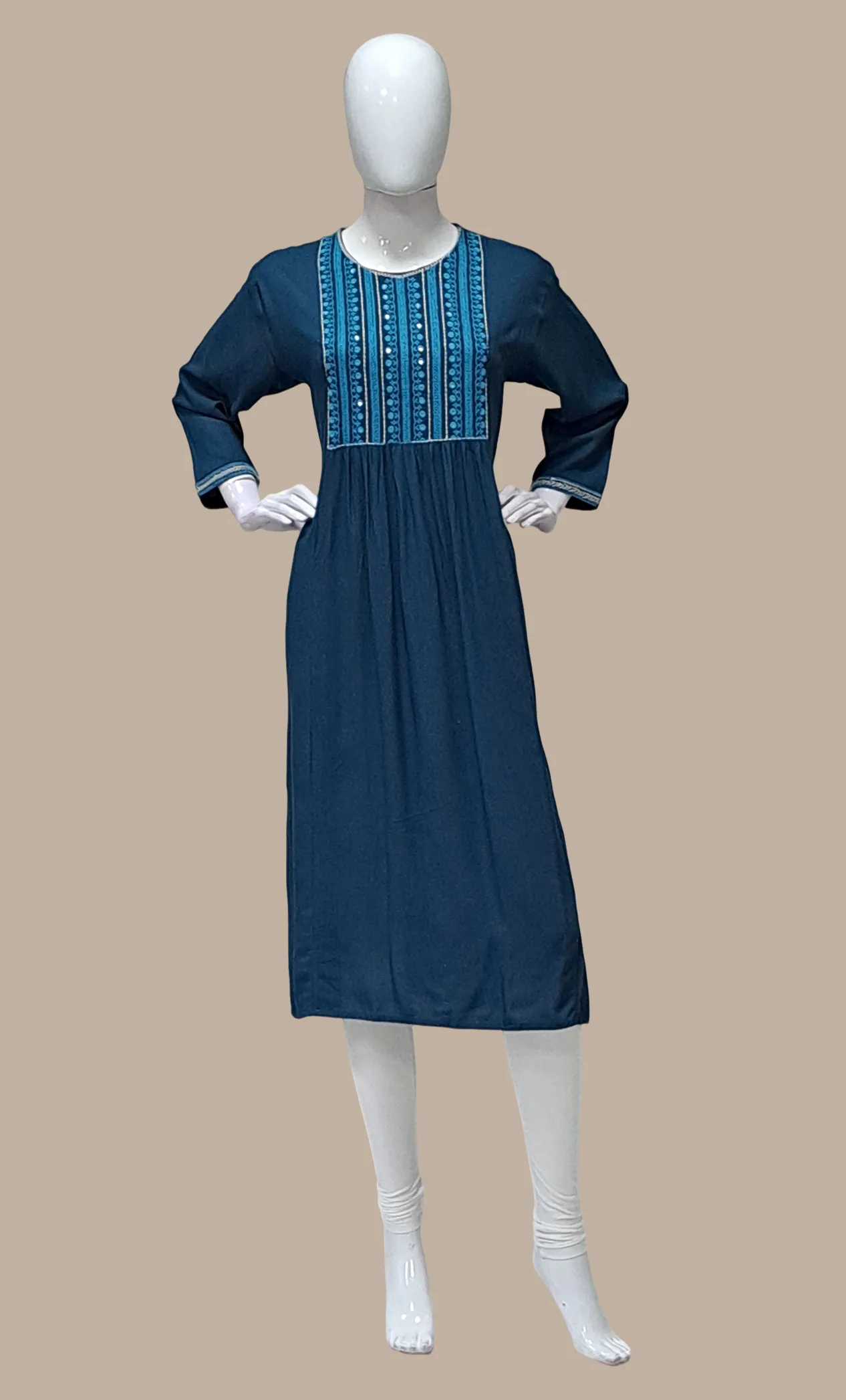 Deep Teal Embroidered Kurti Top