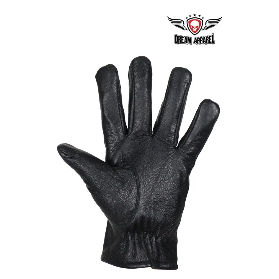 Deer Skin Leather Gloves W/ Slits - Black