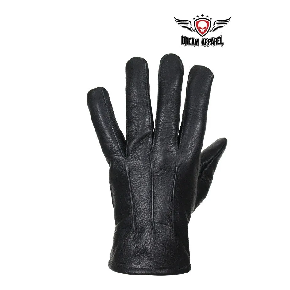 Deer Skin Leather Gloves W/ Slits - Black