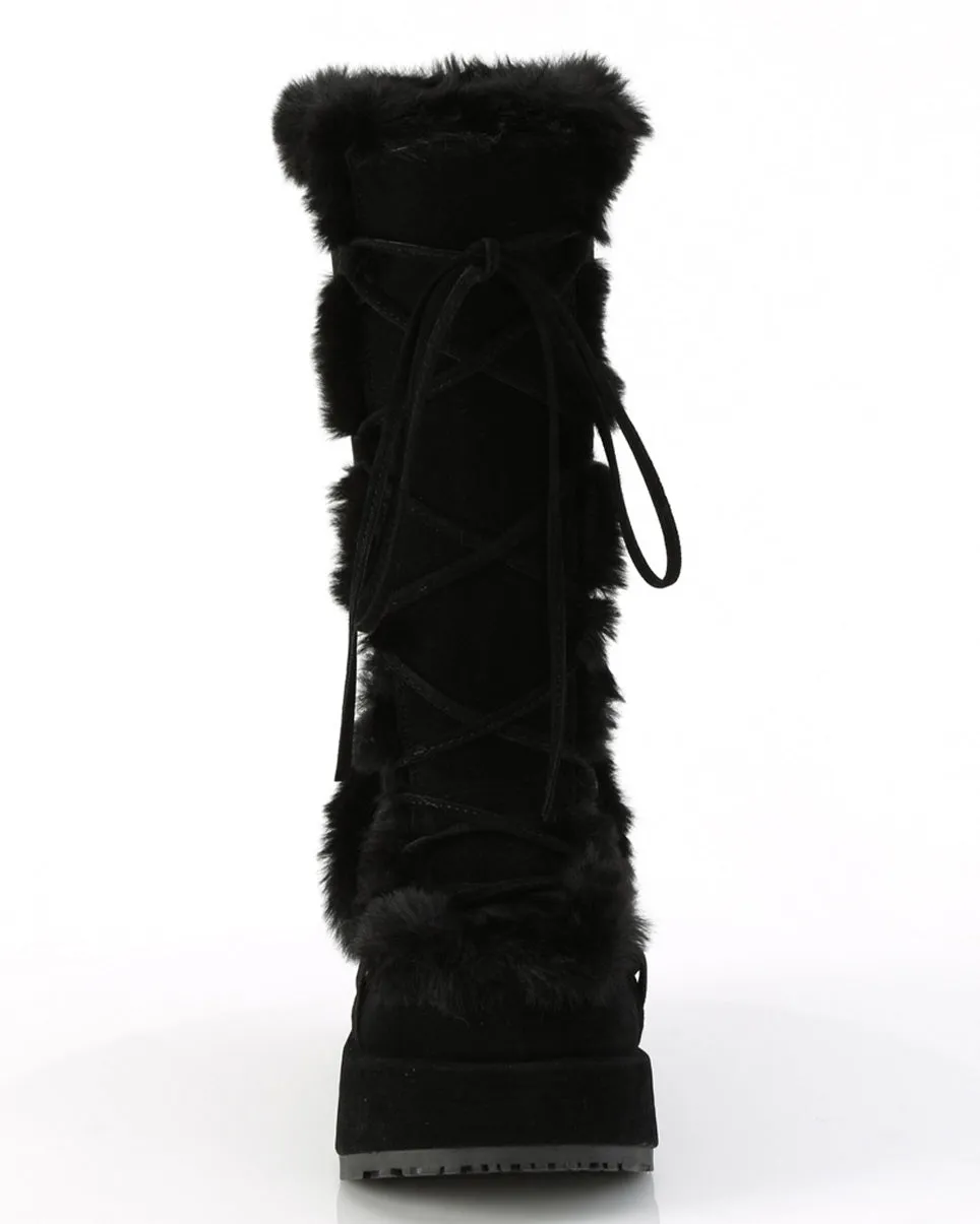 Demonia Black Winter Solstice Faux Fur Boots