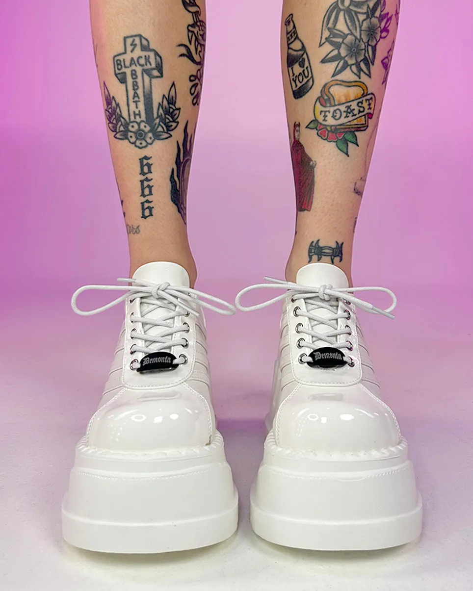 Demonia White Stomp Oxford Platforms