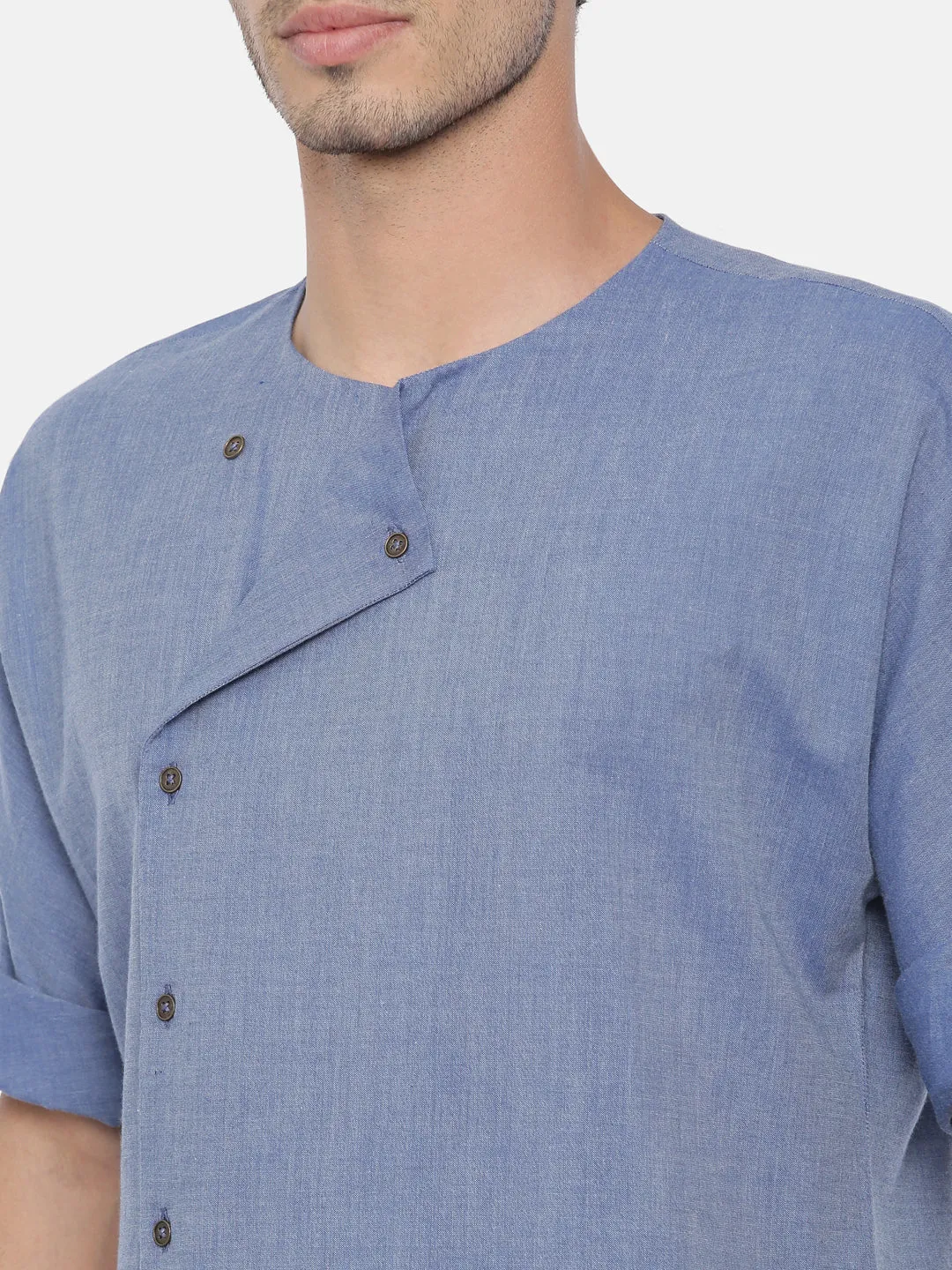 Denim Blue Cotton Short Kurta  - MMSK027