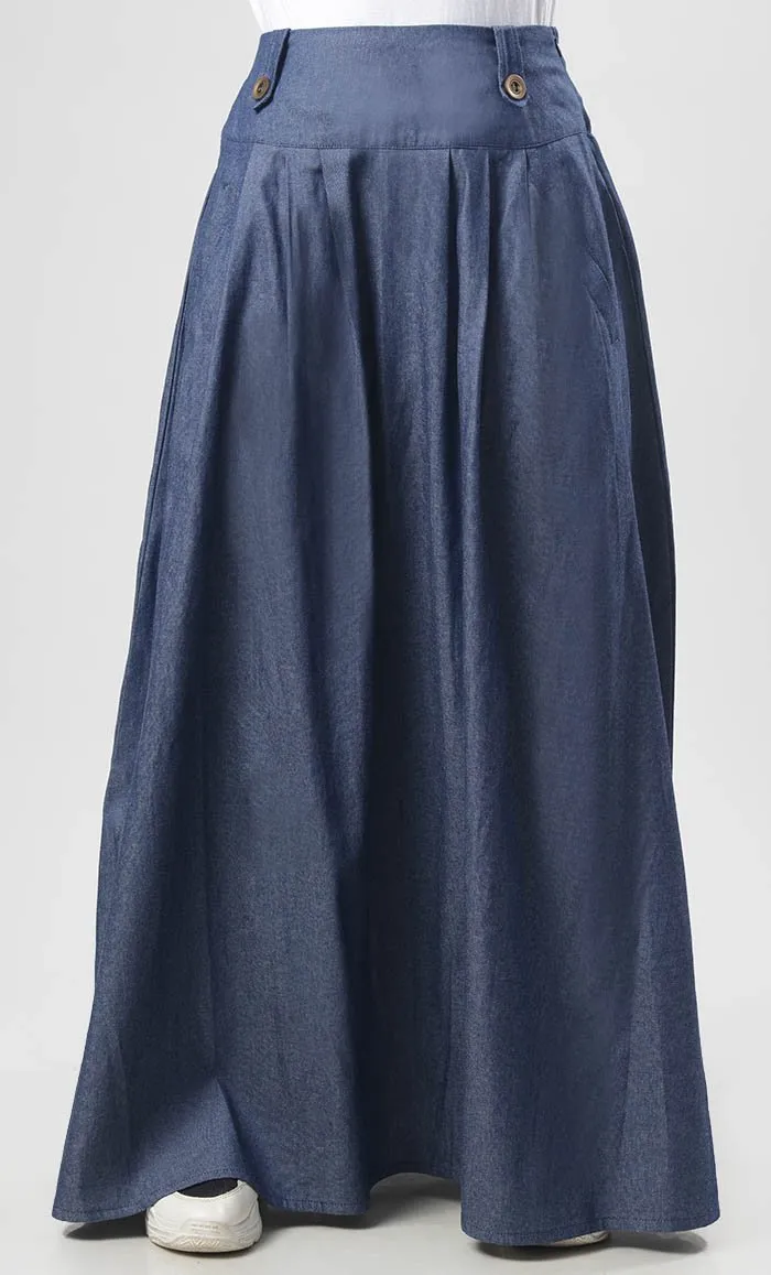 Denim Box Pleated Skirt