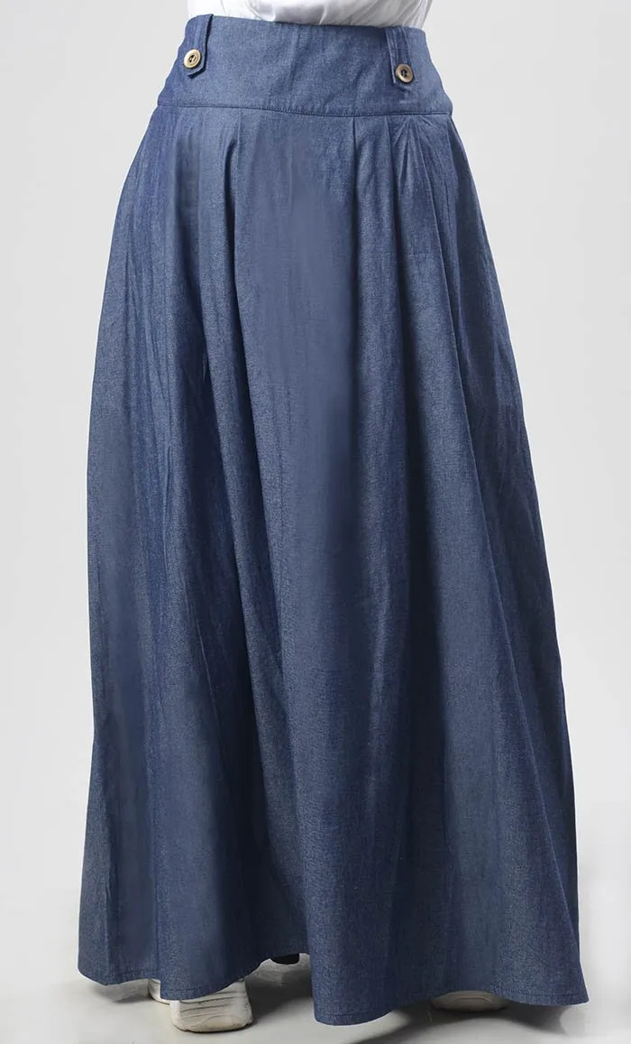 Denim Box Pleated Skirt