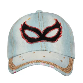 Denim Flare Light Blue Studded Cap for Women and Girls, Adjustable strap