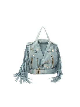 Denim fringe Motorcycle Jacket Backpack