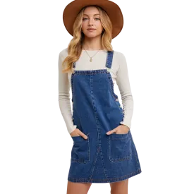 Denim Overall Mini Dress with Pockets