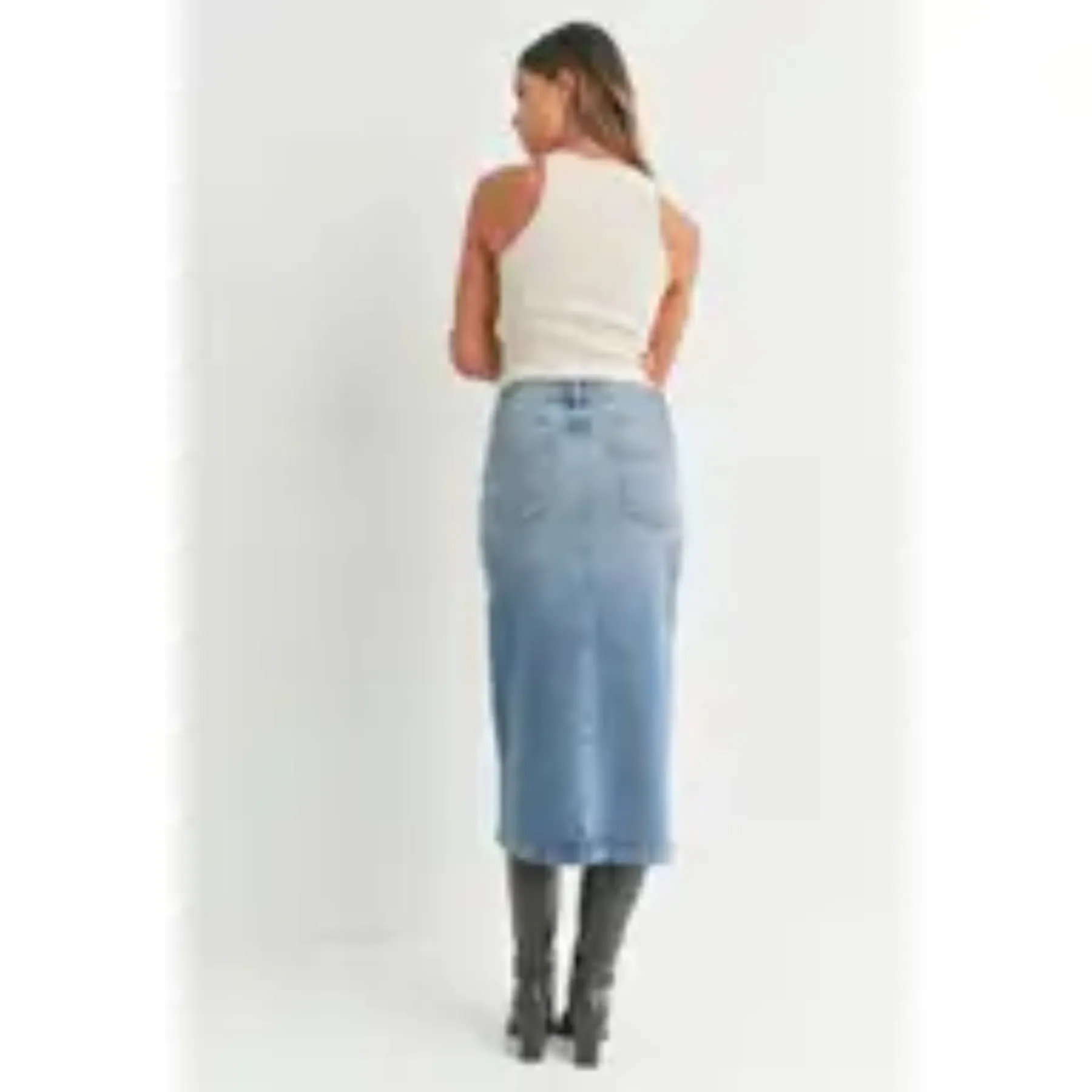 Denim Utility Pocket Midi Skirt