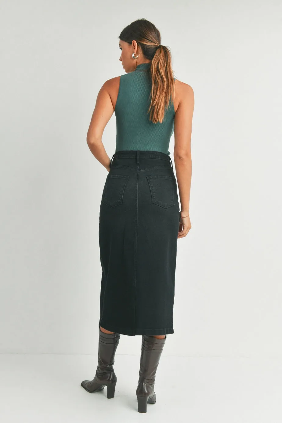 Denim Utility Pocket Midi Skirt