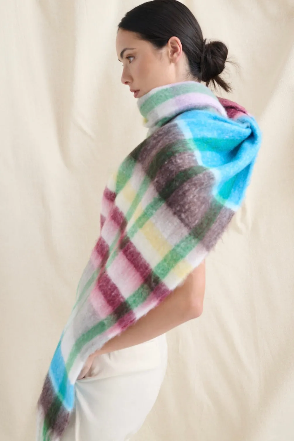 DENISE MULTI PLAID FLUFFY SCARF