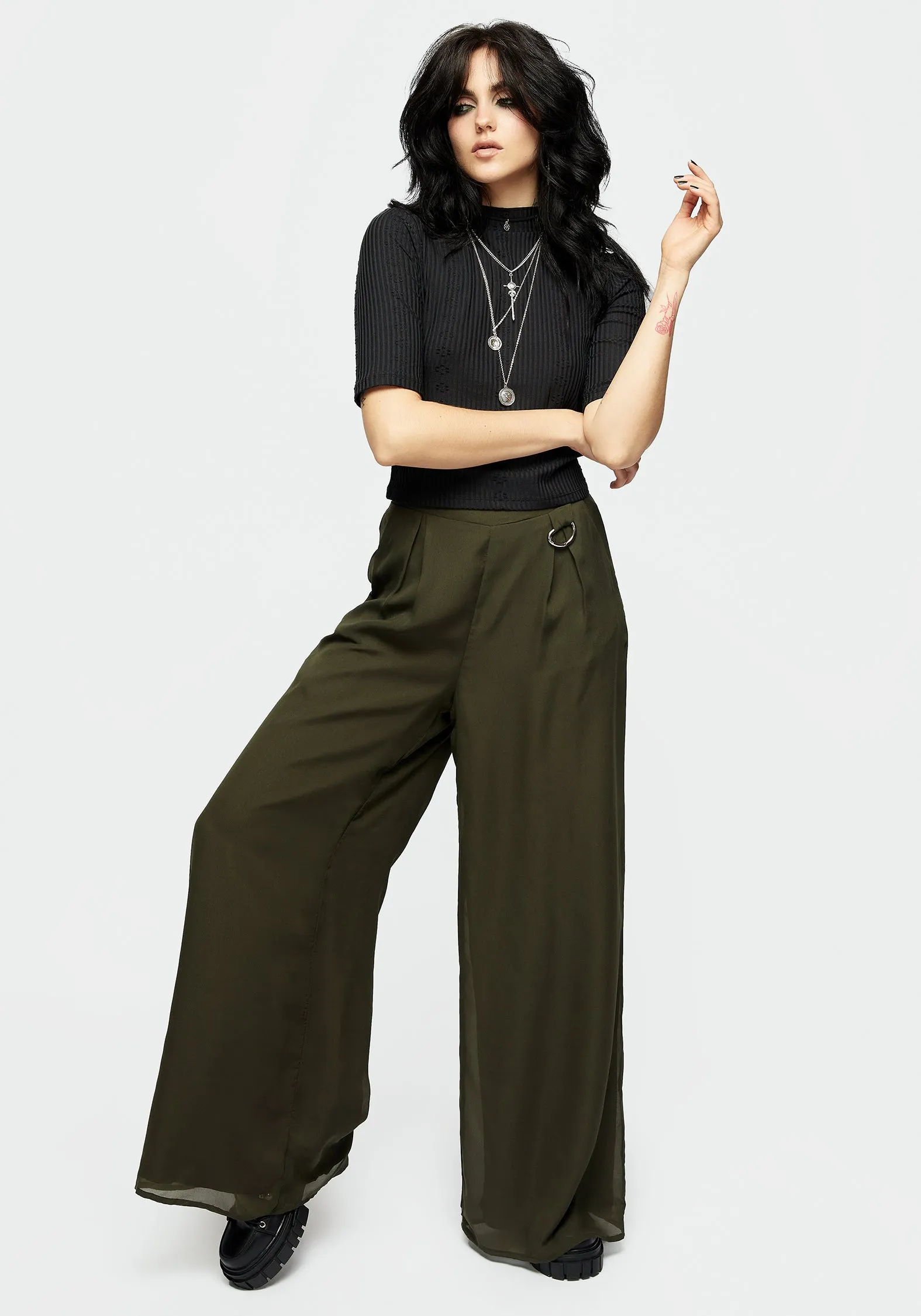 Descensum Wide Leg Green Trousers