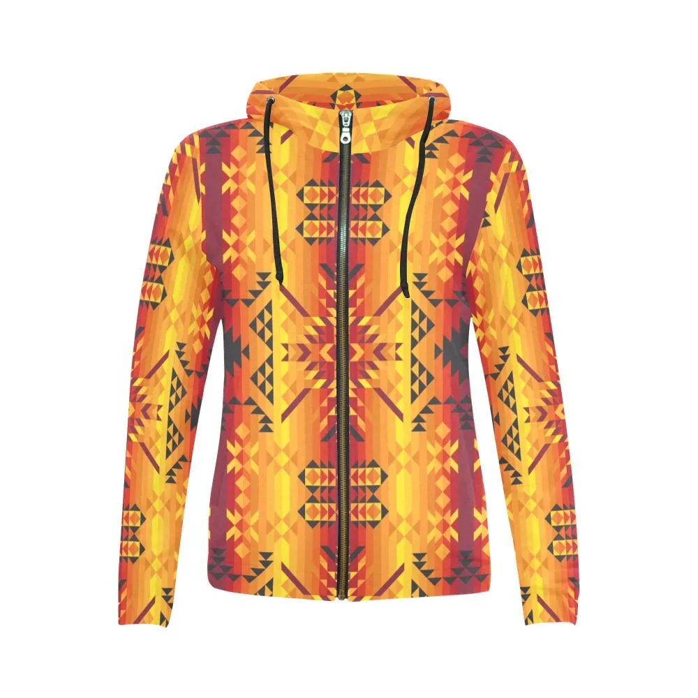 Desert Geo Yellow Red Full Zip Hoodie for Women