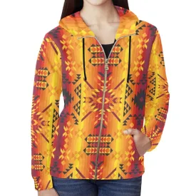 Desert Geo Yellow Red Full Zip Hoodie for Women