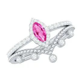 Designer Lab-Created Pink Sapphire Stackable Ring Set with Diamond